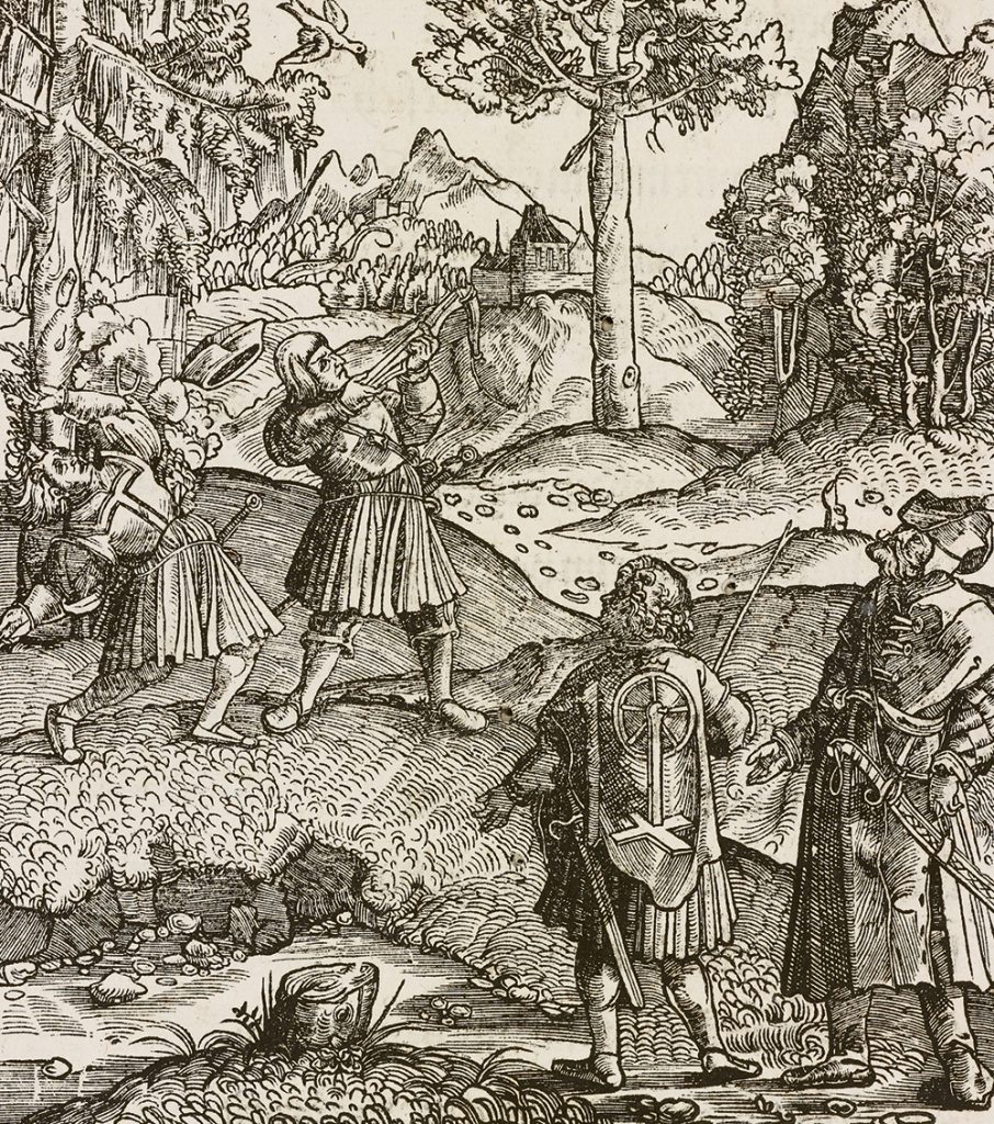 Bogenbruch bei der Vogeljagd. Abbildung Nr. 34 aus dem Theuerdank. Augsburg, 1519 © DHM