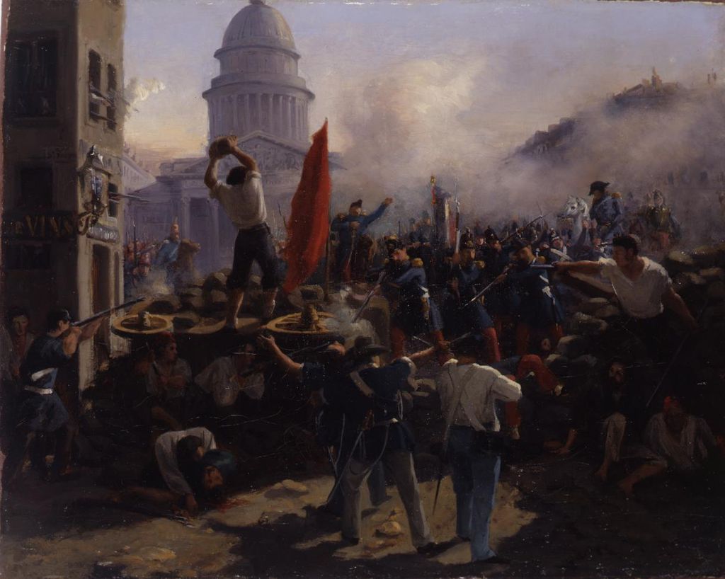 Gemälde: Vernet, Horace: Barrikadenkampf in der Rue Soufflot in Paris am 25. Juni 1848