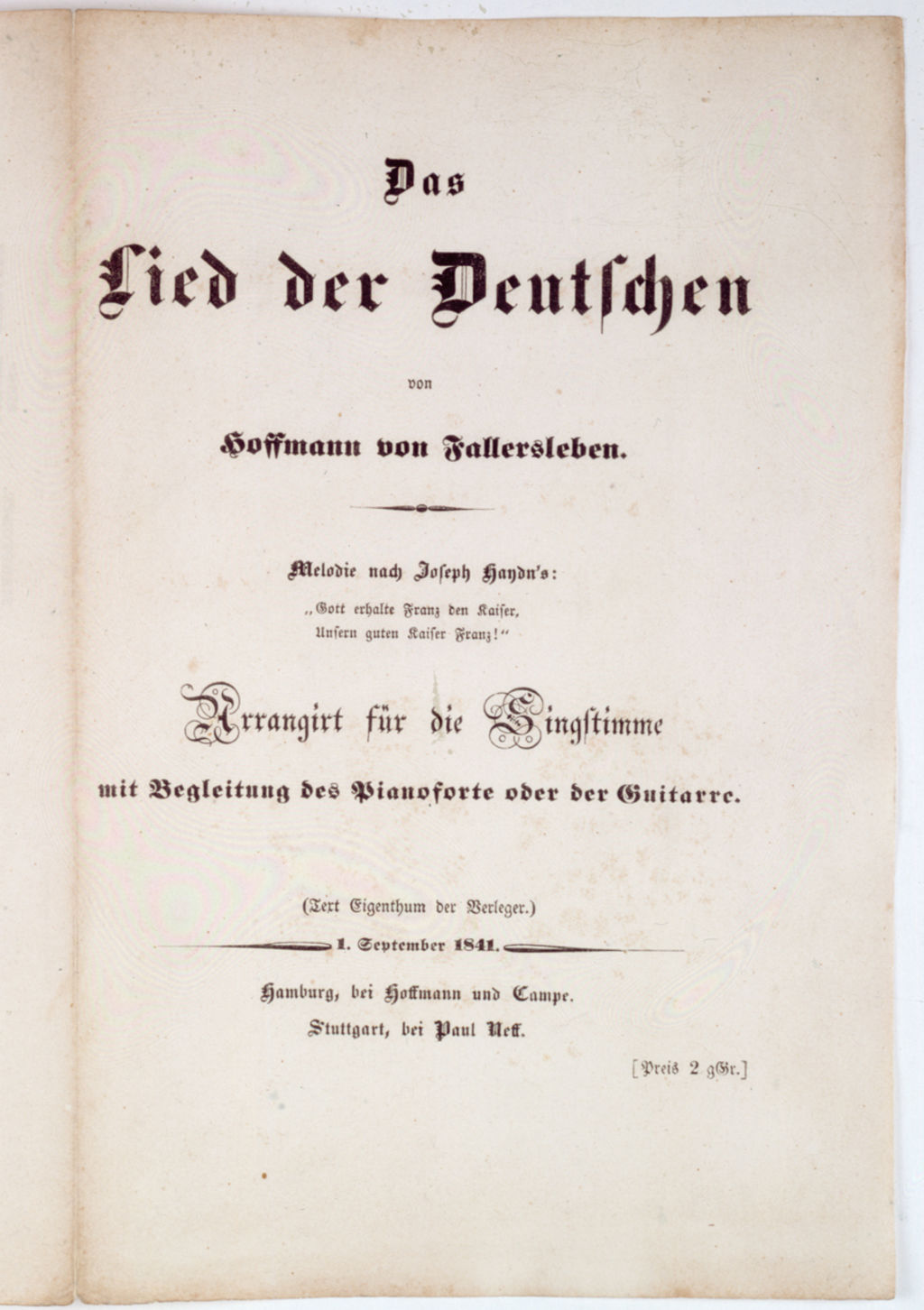 "Das Lied der Deutschen": Titelseite, 1841