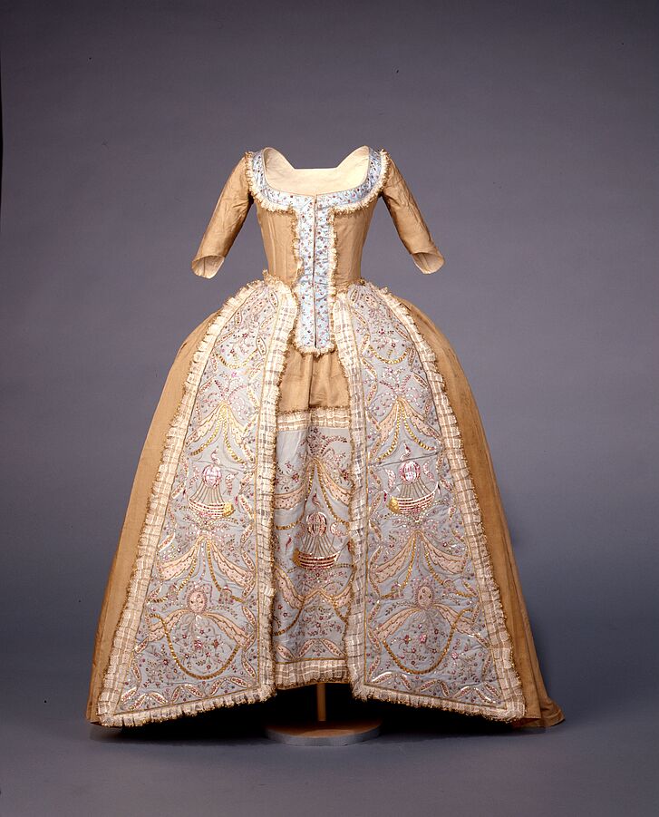 Robe à la française with balloon motifs, probably France, ca. 1783 Robe à la française with balloon motifs, probably France, ca. 1783