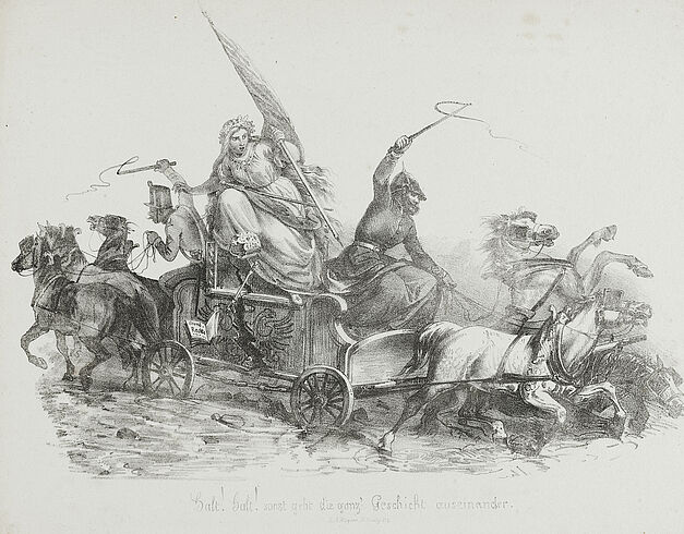 Karikatur auf die gegensätzlichen preußischen und österreichischen Interessen in der deutschen Frage, J. A. Wagner, Frankfurt (Main), 1848 © DHM