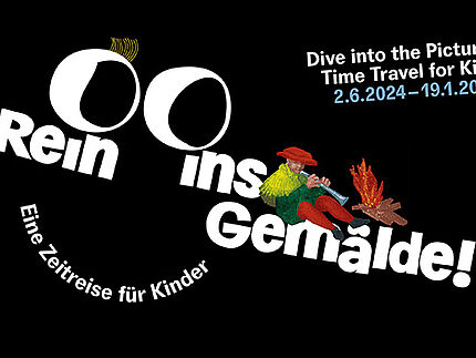 Grafik zur Ausstellung mit Text und Figuren, die ein Gesicht bilden.