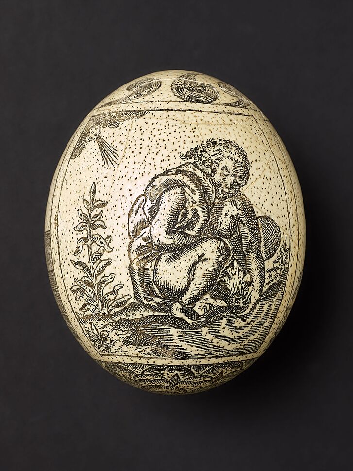 Engraved ostrich egg with motifs from Jan van Linschoten’s Itinerario (1594–1596), Netherlands, ca. 1600/1620 Engraved ostrich egg with motifs from Jan van Linschoten’s Itinerario (1594–1596), Netherlands, ca. 1600/1620