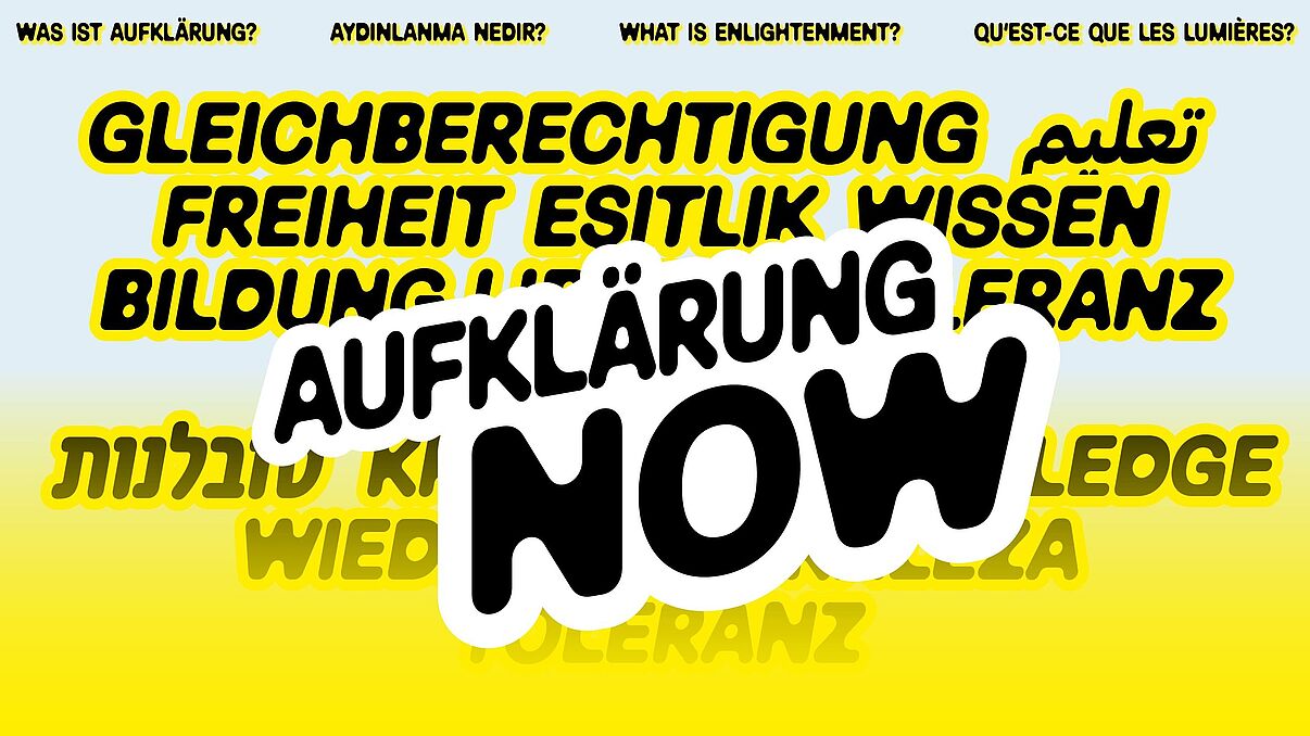 Grafik mit Text "Aufklärung Now" und anderen Wörtern.