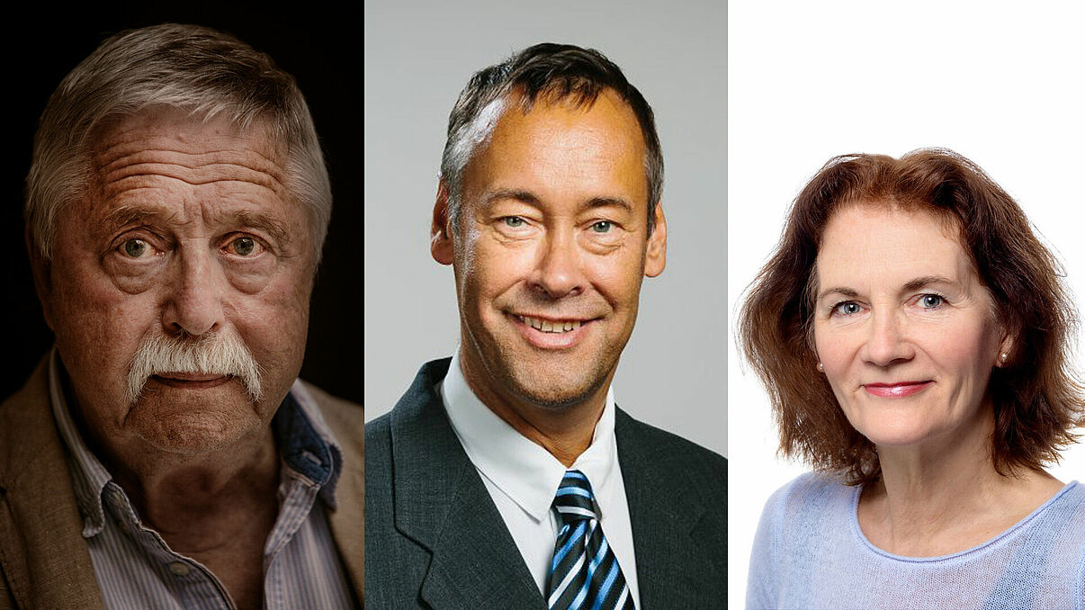Collage der Porträts von Wolf Biermann, Thomas Krüger und Liane von Billerbeck.