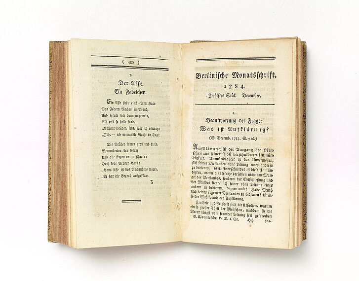 Title page of Immanuel Kant’s essay “Answer to the Question: What is Enlightenment?”, in: Berlinische Monatsschrift, Berlin, 1784 Title page of Immanuel Kant’s essay “Answer to the Question: What is Enlightenment?”, in: Berlinische Monatsschrift, Berlin, 1784