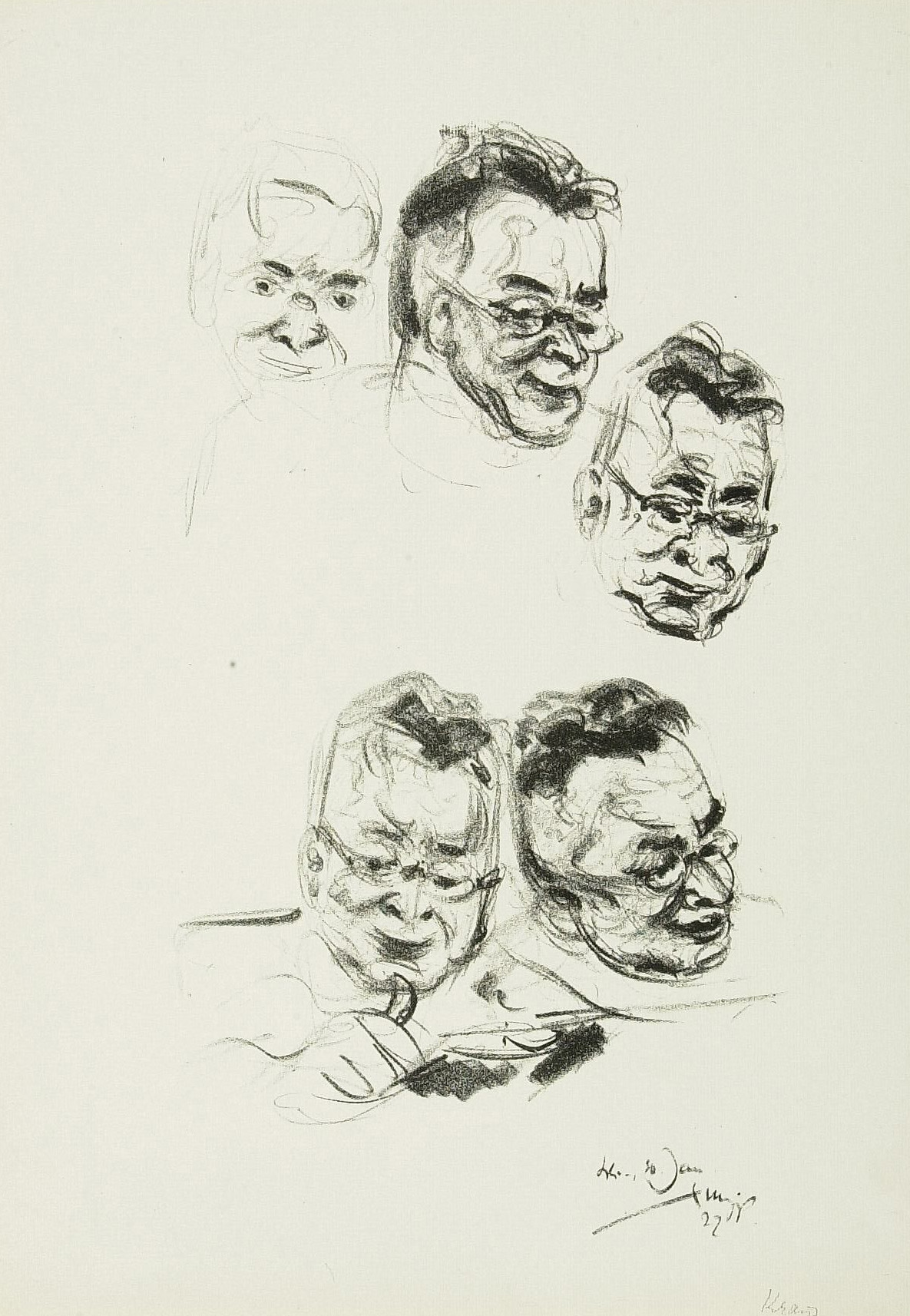 Fünf Porträts des Schriftstellers Karl Kraus von Emil Stumpp, 1927