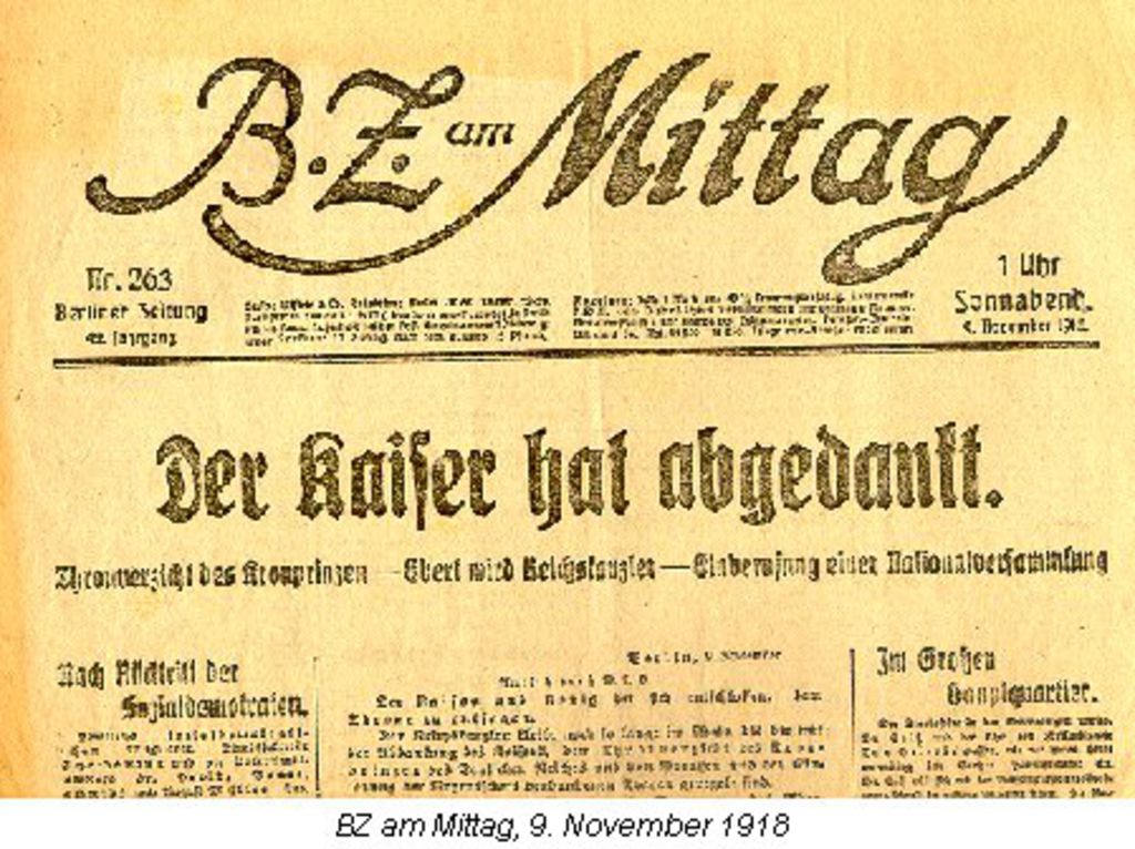 LeMO Bestand - Objekt - B.Z. Am Mittag (Titelblatt), 9. November 1918